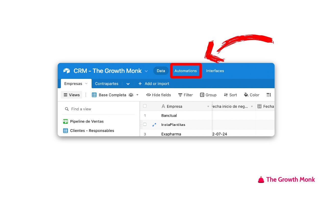 Menu automatizaciones airtable