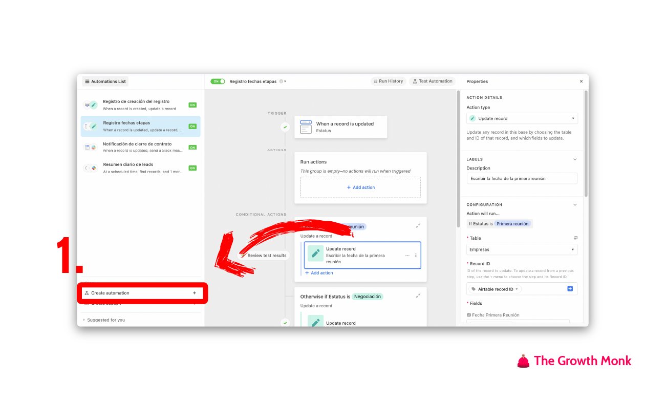 Automatizar el registro de la fecha de creación en airtable paso 1