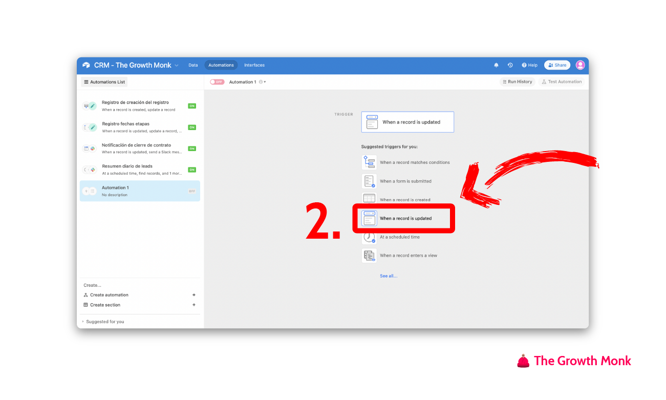 Automatizar el registro de los cambios de estatus en airtable paso 2