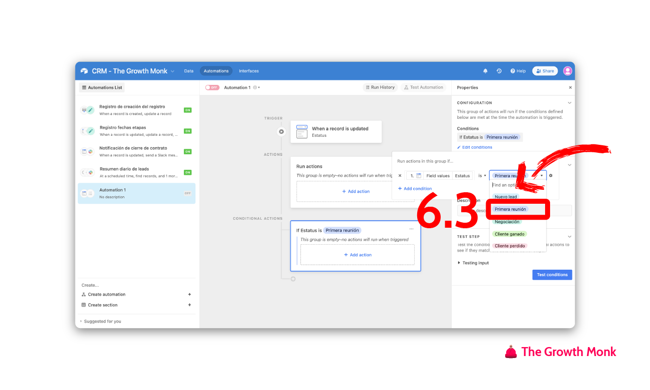 Automatizar el registro de los cambios de estatus en airtable paso 6.3