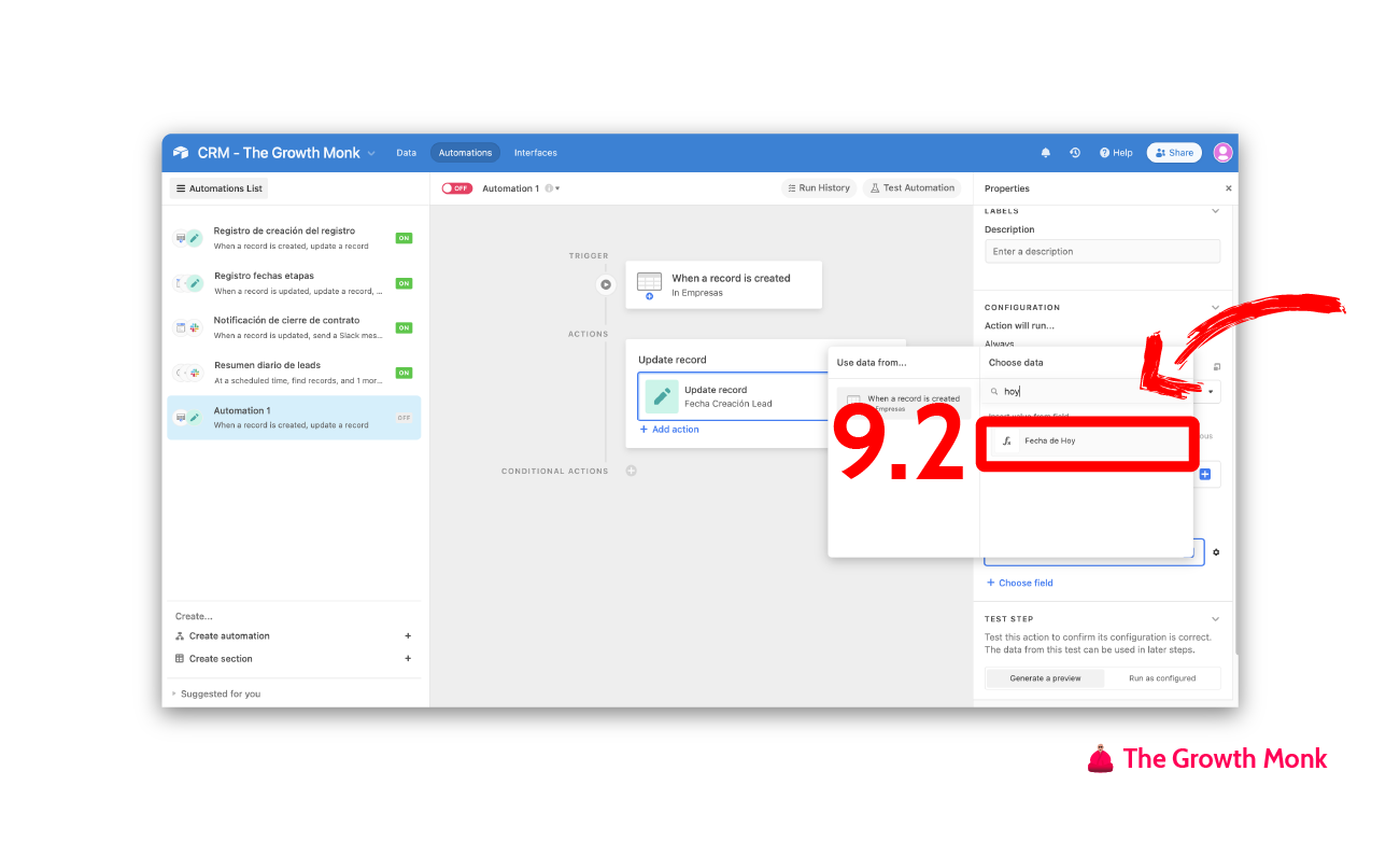 Automatizar el registro de la fecha de creación en airtable paso 9.2