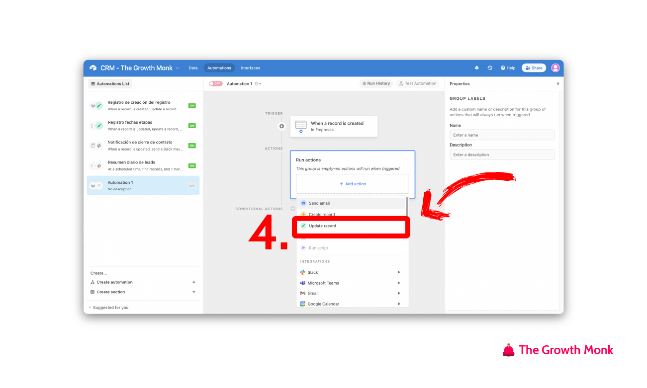 Automatizar el registro de la fecha de creación en airtable paso 4