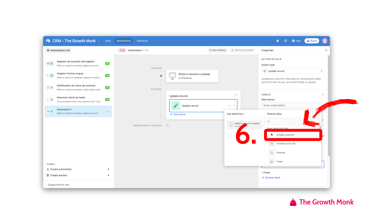 Automatizar el registro de la fecha de creación en airtable paso 6