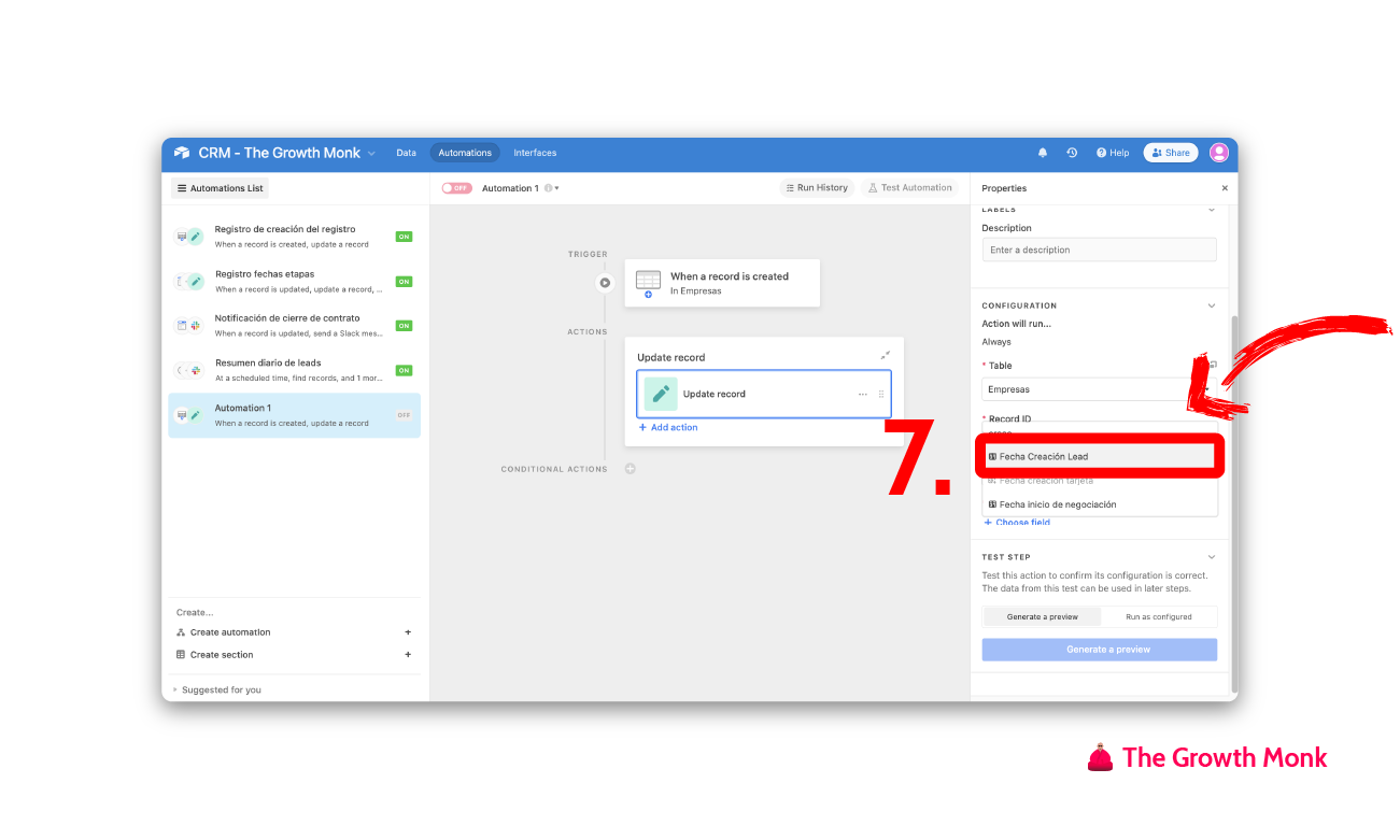 Automatizar el registro de la fecha de creación en airtable paso 7