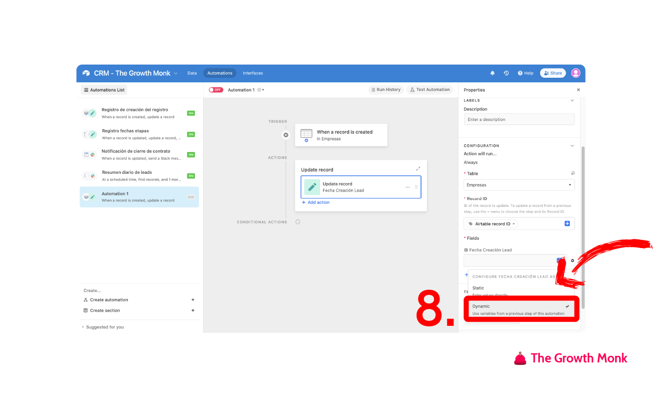 Automatizar el registro de la fecha de creación en airtable paso 8