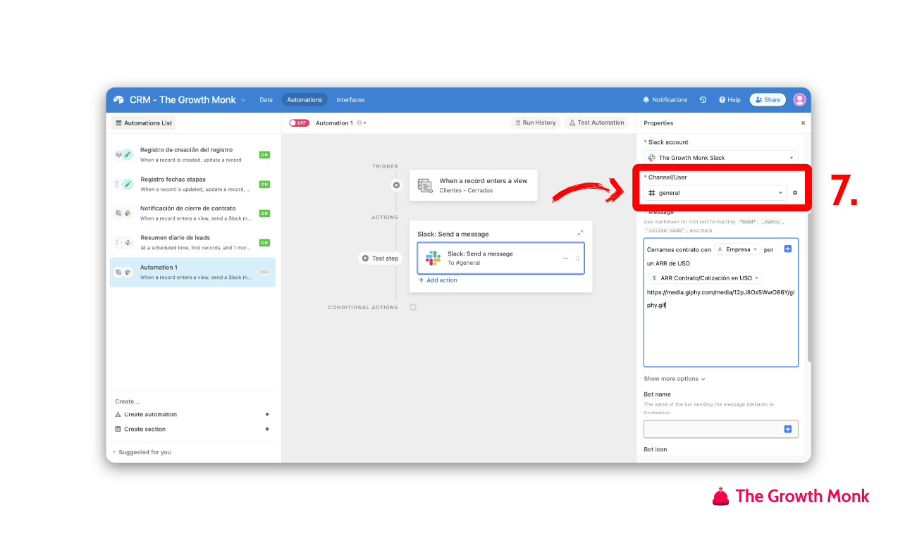 Automatizar mensajes de slack cuando se cierra un cliente paso 7