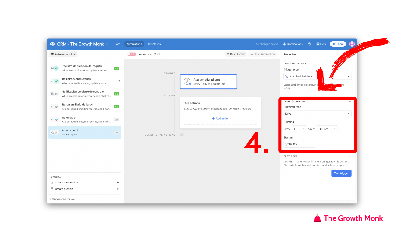 Automatizar mensajes de slack con los leads del día paso 4