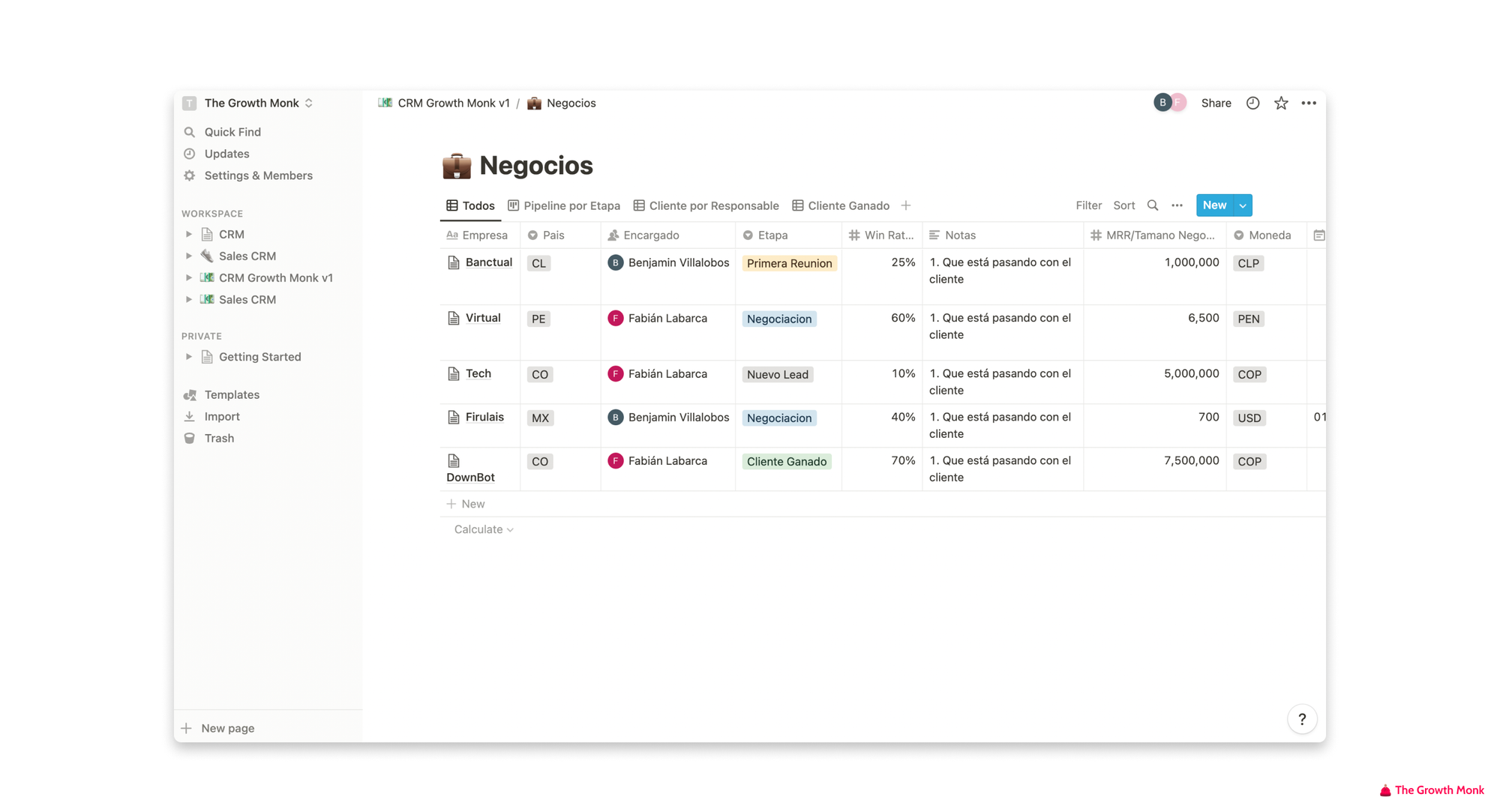 The Growth Monk - Implementa tu CRM con Notion (Base Negocios)