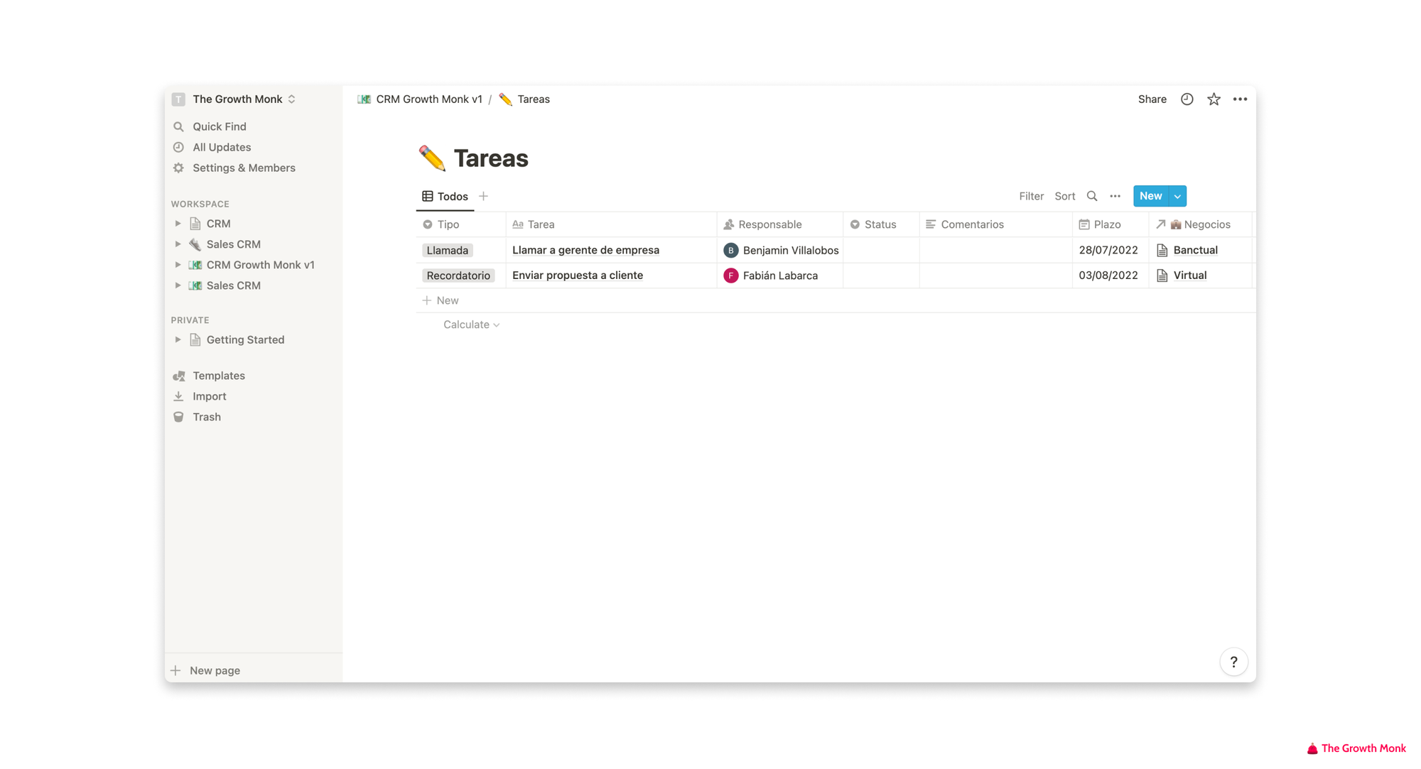 The Growth Monk - Implementa tu CRM con Notion (Base Tareas)